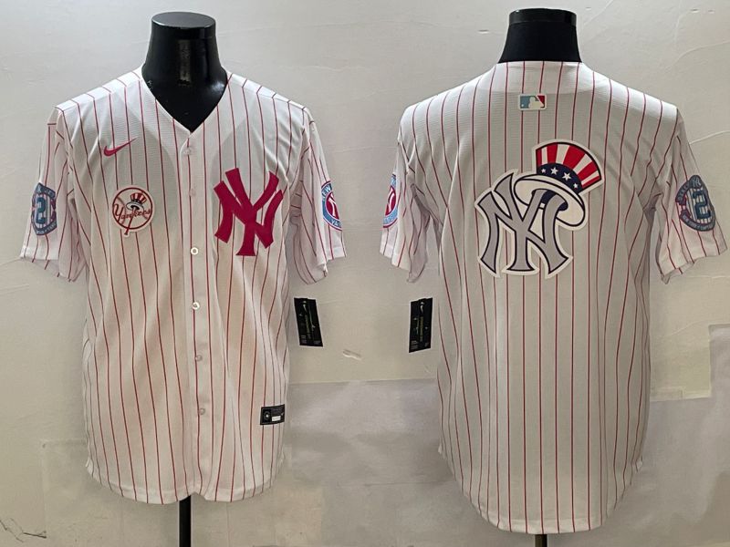 Men New York Yankees Blank White Stripe Jointly Name Nike 2025 MLB Jersey style 19